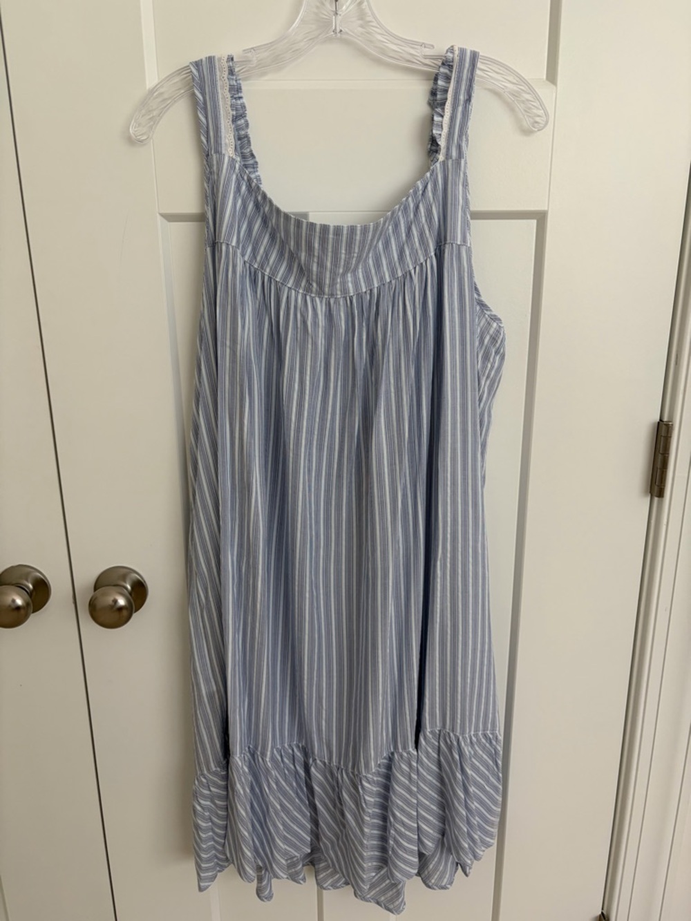 NWT Eileen West Nightgown XL Blue Stripe Sleeveless Lace Trim Cottagecore - Picture 5 of 10